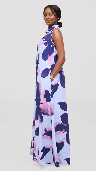 Vivo Asha Sleeveless Maxi Dress - Eggplant / Pink Lalo Print