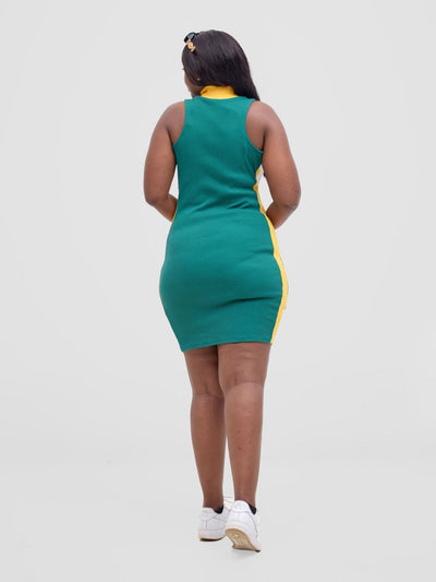 Zoya Vasha Sleeveless Turtleneck Mini Bodycon - Green / Yellow - Shopzetu