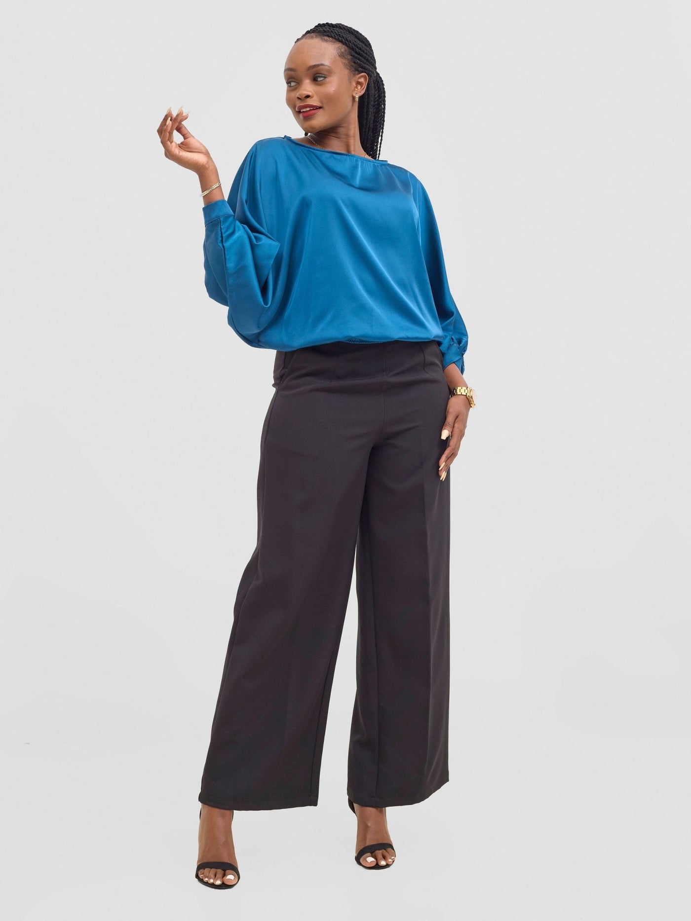 Vivo Sawari Crossed Cuff Batwing Top - Teal - Shopzetu
