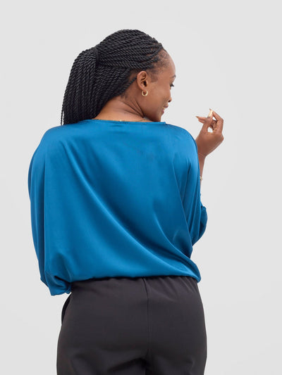 Vivo Sawari Crossed Cuff Batwing Top - Teal - Shopzetu