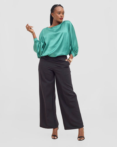 Vivo Sawari Crossed Cuff Batwing Top - Dusty Green - Shopzetu