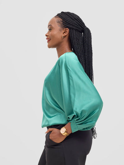 Vivo Sawari Crossed Cuff Batwing Top - Dusty Green - Shopzetu