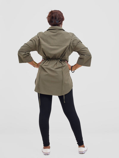 Safari Njano Front Drawstring Tunic Top - Hunters Green - Shopzetu