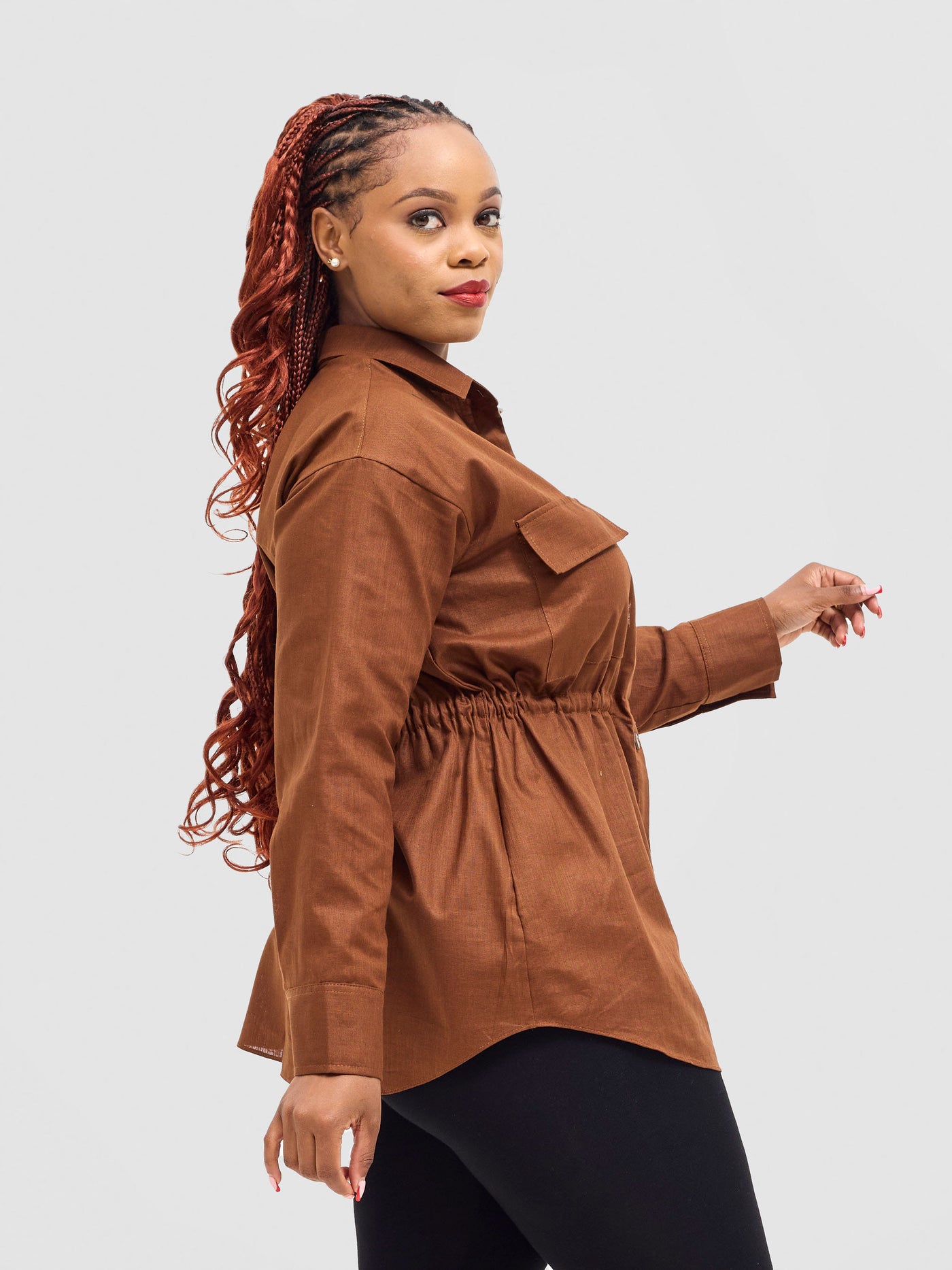 Safari by Vivo  Savannah Drawstring Shacket - Brown
