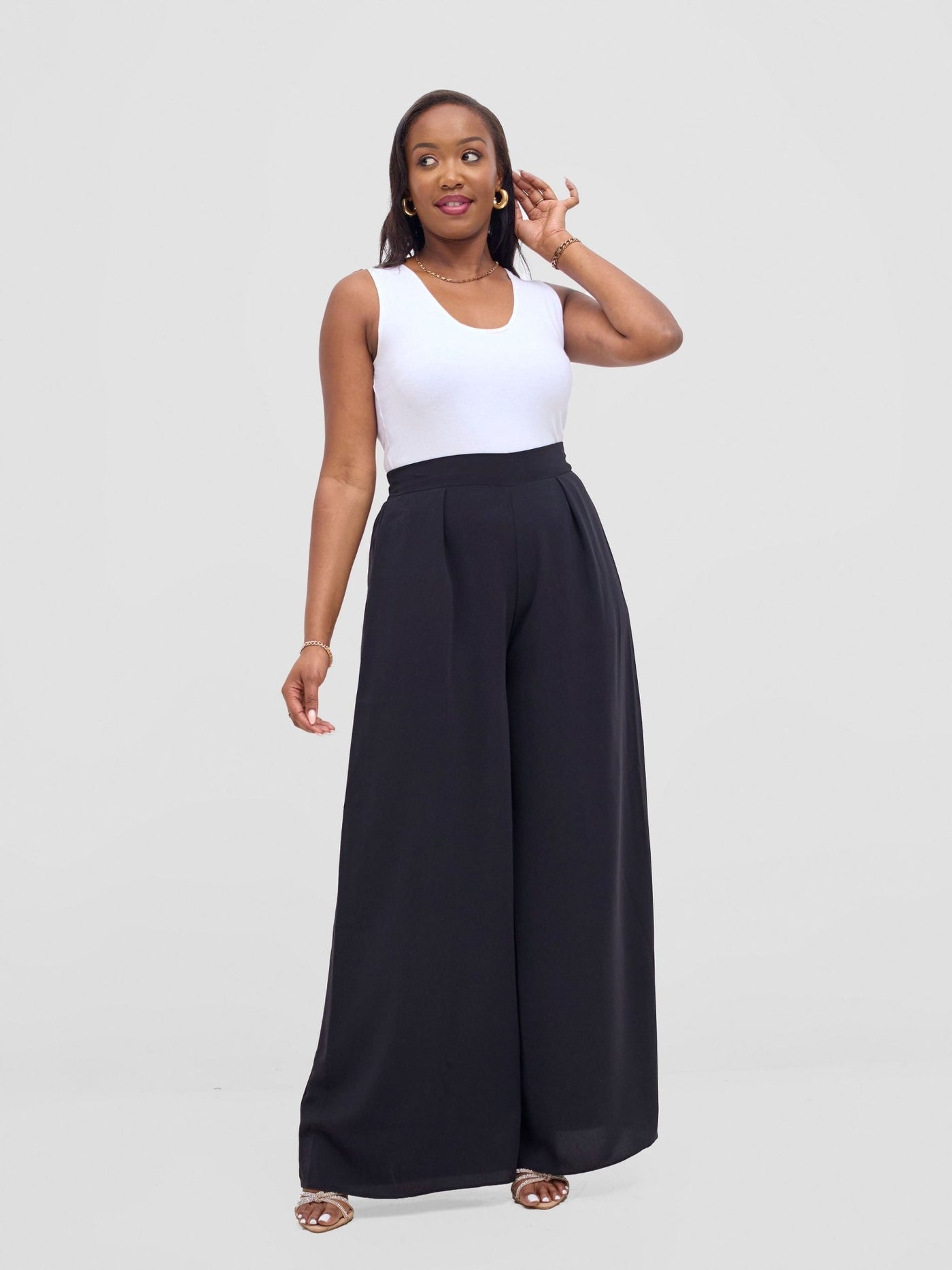 Vivo Basic Crepe Pants - Black - Shopzetu