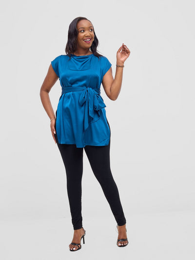 Vivo Yene Front Tie Tunic Top - Teal - Shopzetu