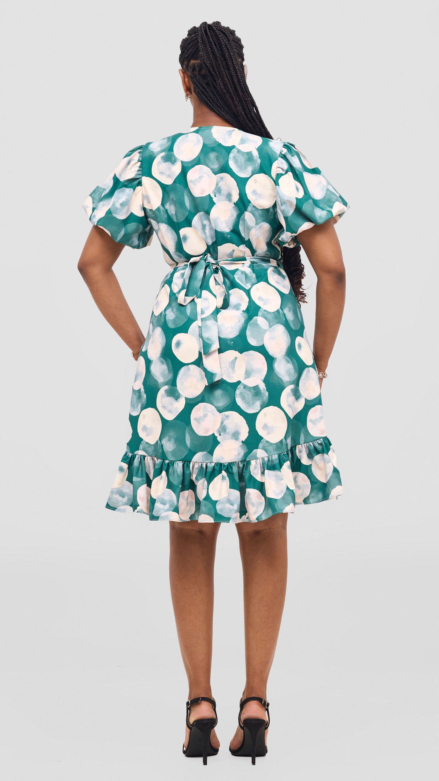 Vivo Hadiya Wrap Dress - Green / Grey Tal Print