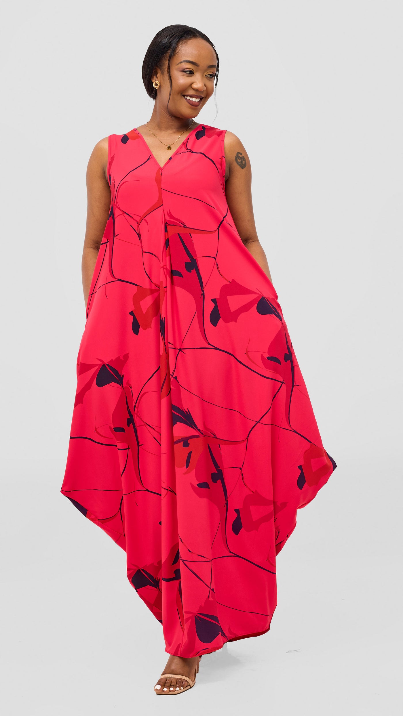 Vivo Kemi Side Cowl Maxi Dress - Pink / Purple
