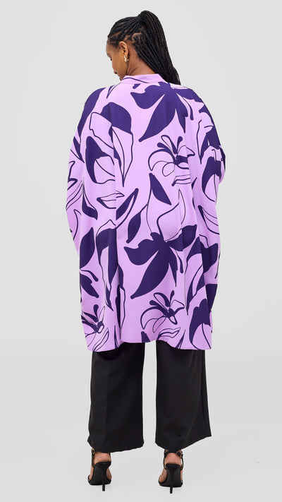 Vivo Wastani 3/4 Shirred Sleeve Wide Tunic - Lilac / Purple Zia Print