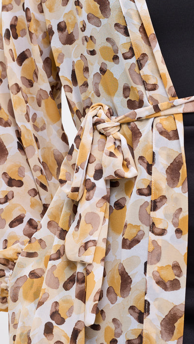 Vivo Basic Hooded Kimono - White / Brown Print