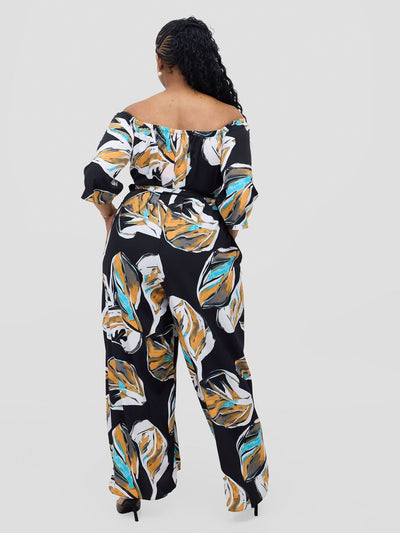 Vivo Zahari 3/4 Sleeve Off - Shoulder Jumpsuit - Black Ari Print - Shopzetu
