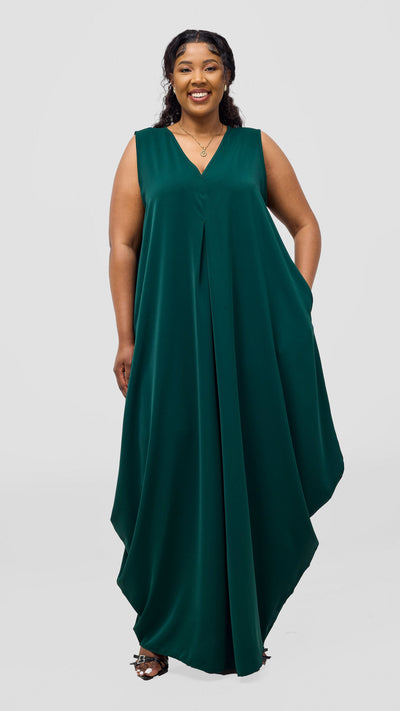 Vivo Kemi Side Cowl Maxi Dress - Dark Green