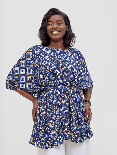 Vivo Basic Chiffon Tie Kaftan Top - Navy / Royal Blue Api Print - Shopzetu