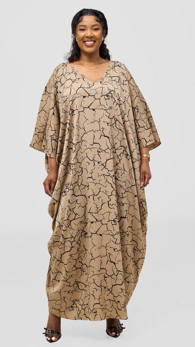 Vivo Keza V-Neck Maxi Kaftan - Tan / Black