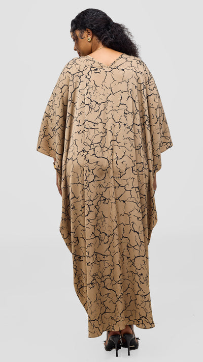 Vivo Keza V-Neck Maxi Kaftan - Tan / Black