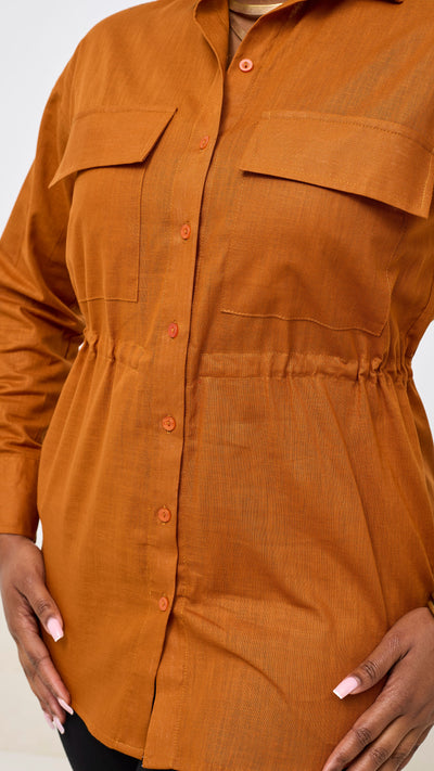 Safari Savannah Drawstring Shacket - Rust