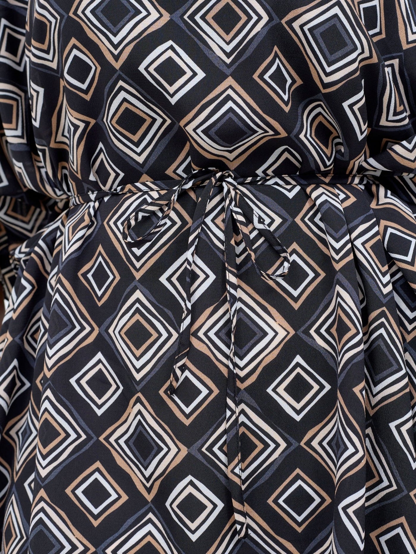 Vivo Basic Chiffon Tie Kaftan Top - Black / Taupe Api Print - Shopzetu