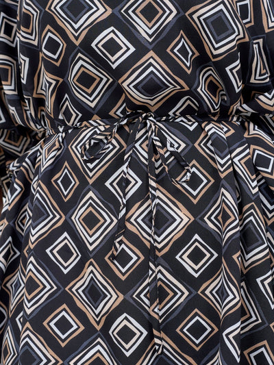 Vivo Basic Chiffon Tie Kaftan Top - Black / Taupe Api Print - Shopzetu