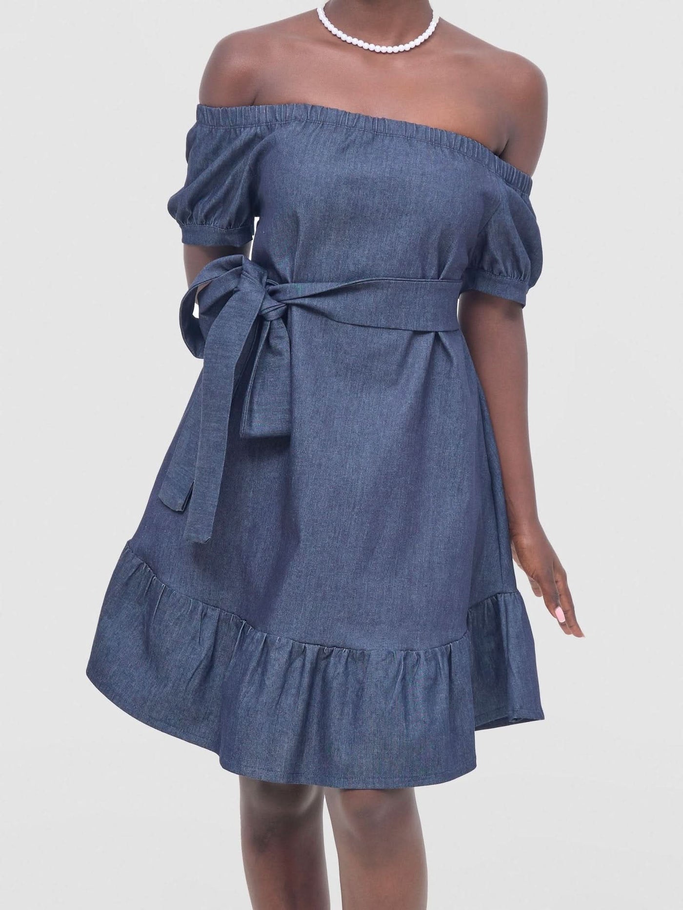 Zoya Nia Off Shoulder Knee Length Dress - Navy Blue - Shopzetu