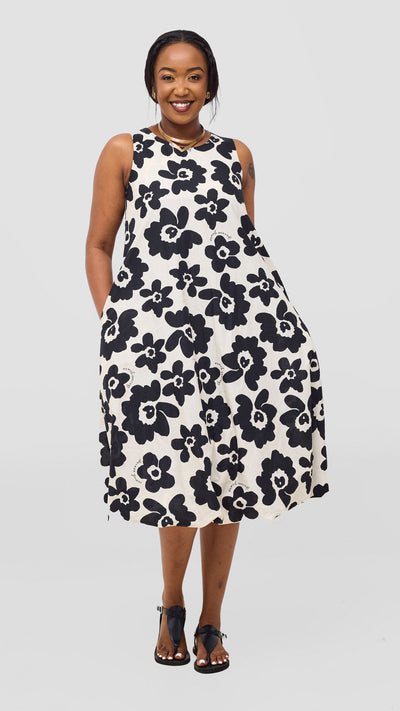 Safari by Vivo  Nazari Bubble Midi Dress - Beige / Black Print