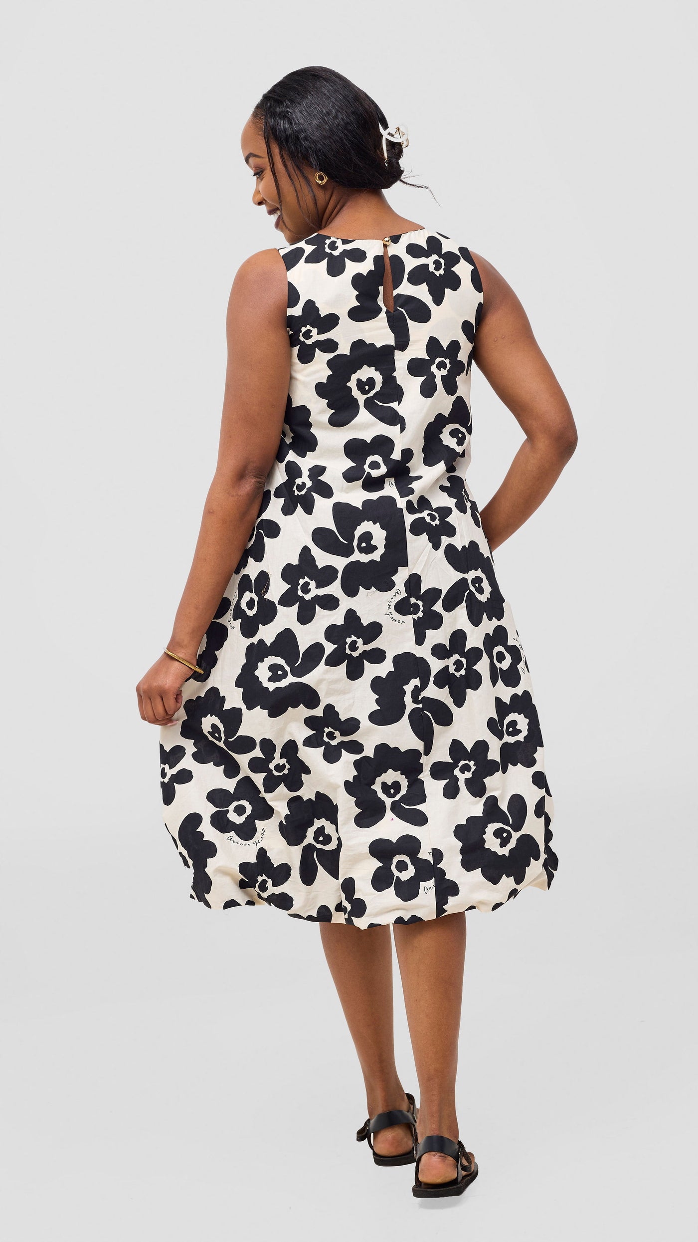 Safari by Vivo  Nazari Bubble Midi Dress - Beige / Black Print