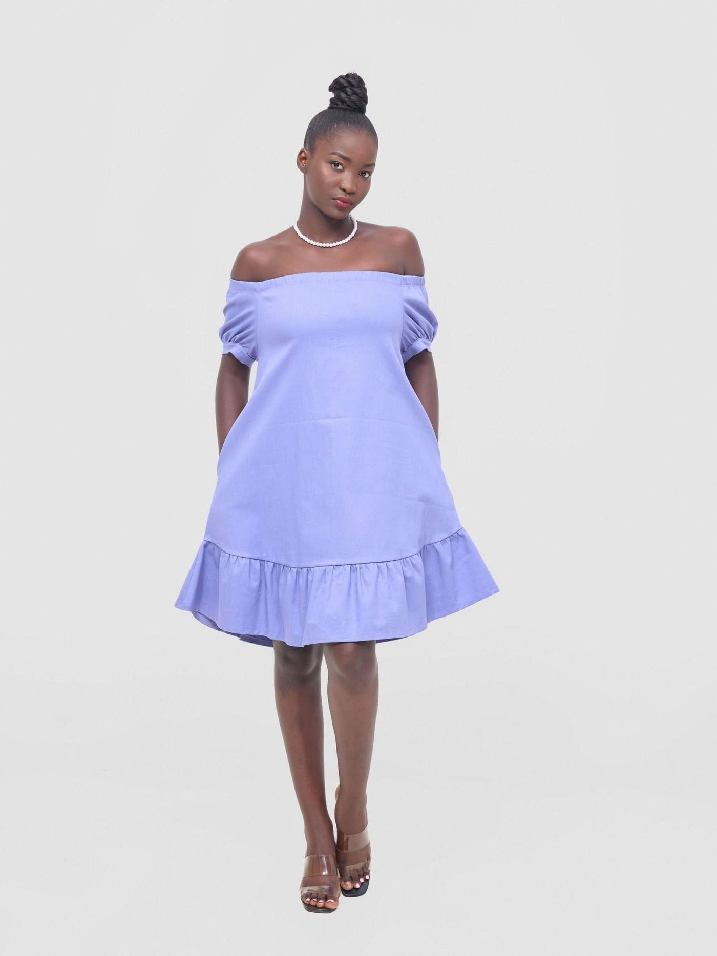 Zoya Nia Off Shoulder Knee Length Dress - Lilac - Shopzetu