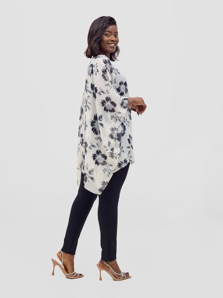 Vivo Basic Liv Chiffon Top - Off-white / Black Print
