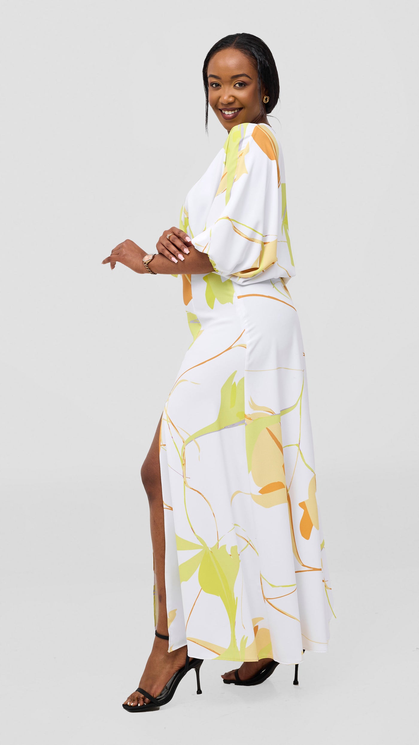 Vivo Kemi Maxi Skirt - White / Lime Emi Print