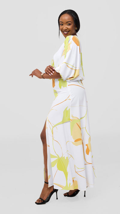 Vivo Kemi Maxi Skirt - White / Lime Emi Print
