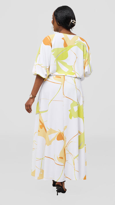 Vivo Kemi Maxi Skirt - White / Lime Emi Print