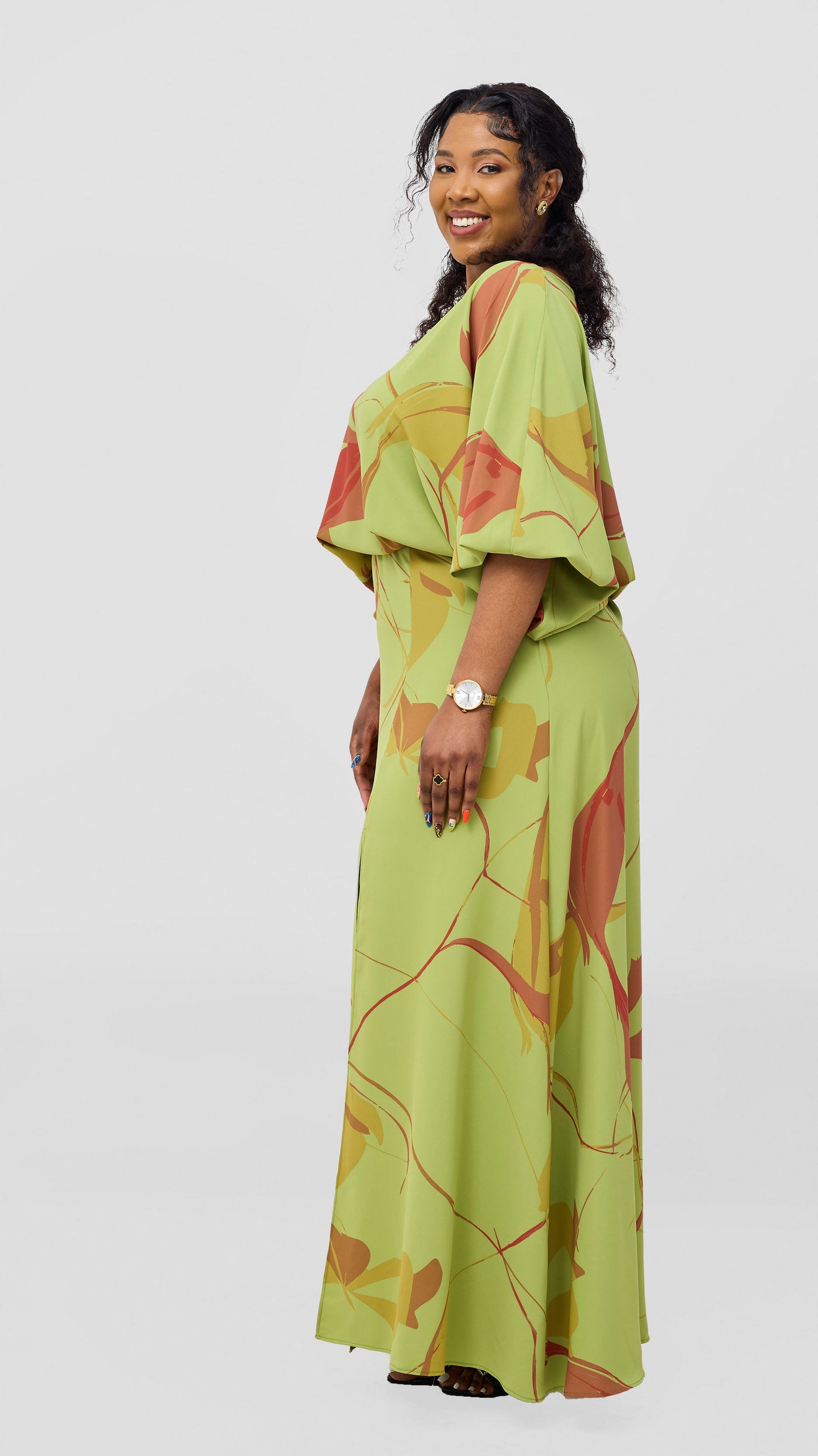 Vivo Kemi Maxi Skirt - Lime Green / Maroon Emi Print