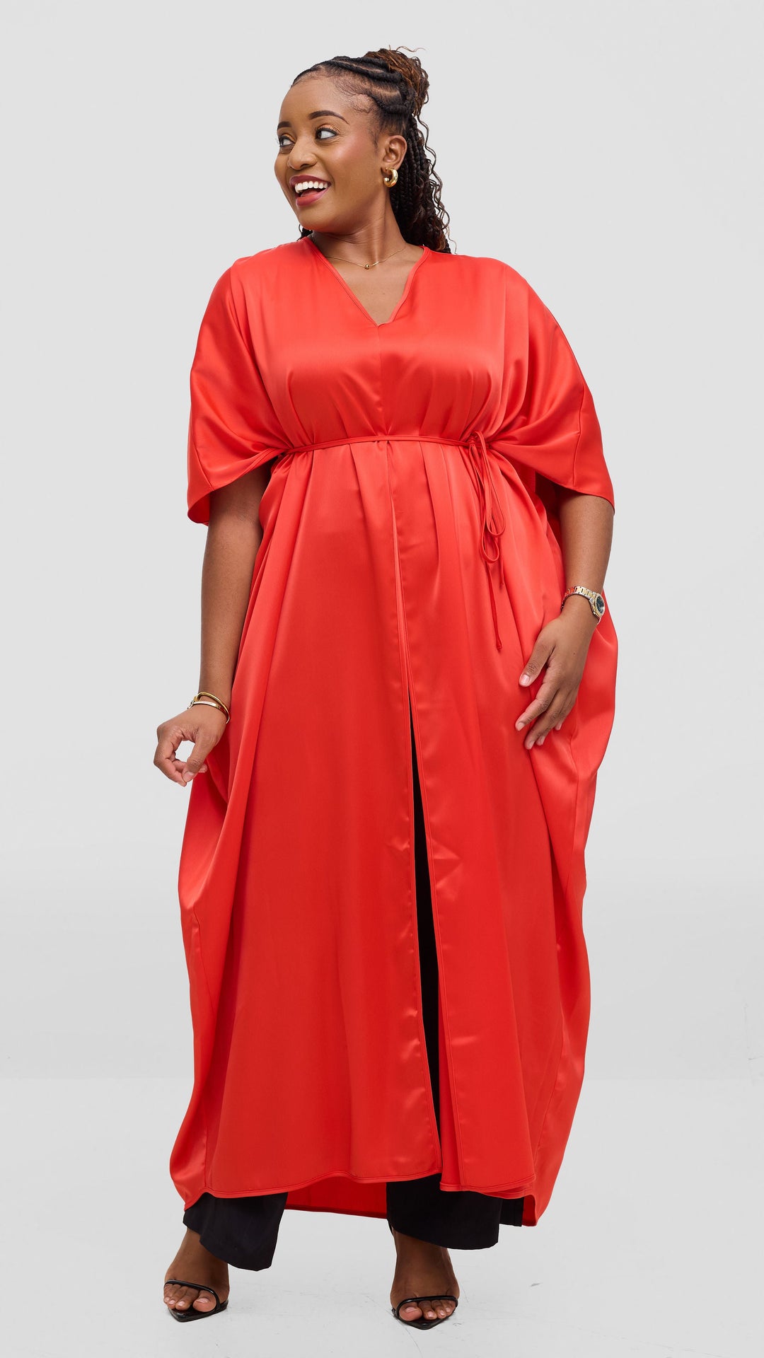 Vivo Essi Front Slit Maxi Top In Satin - Orange