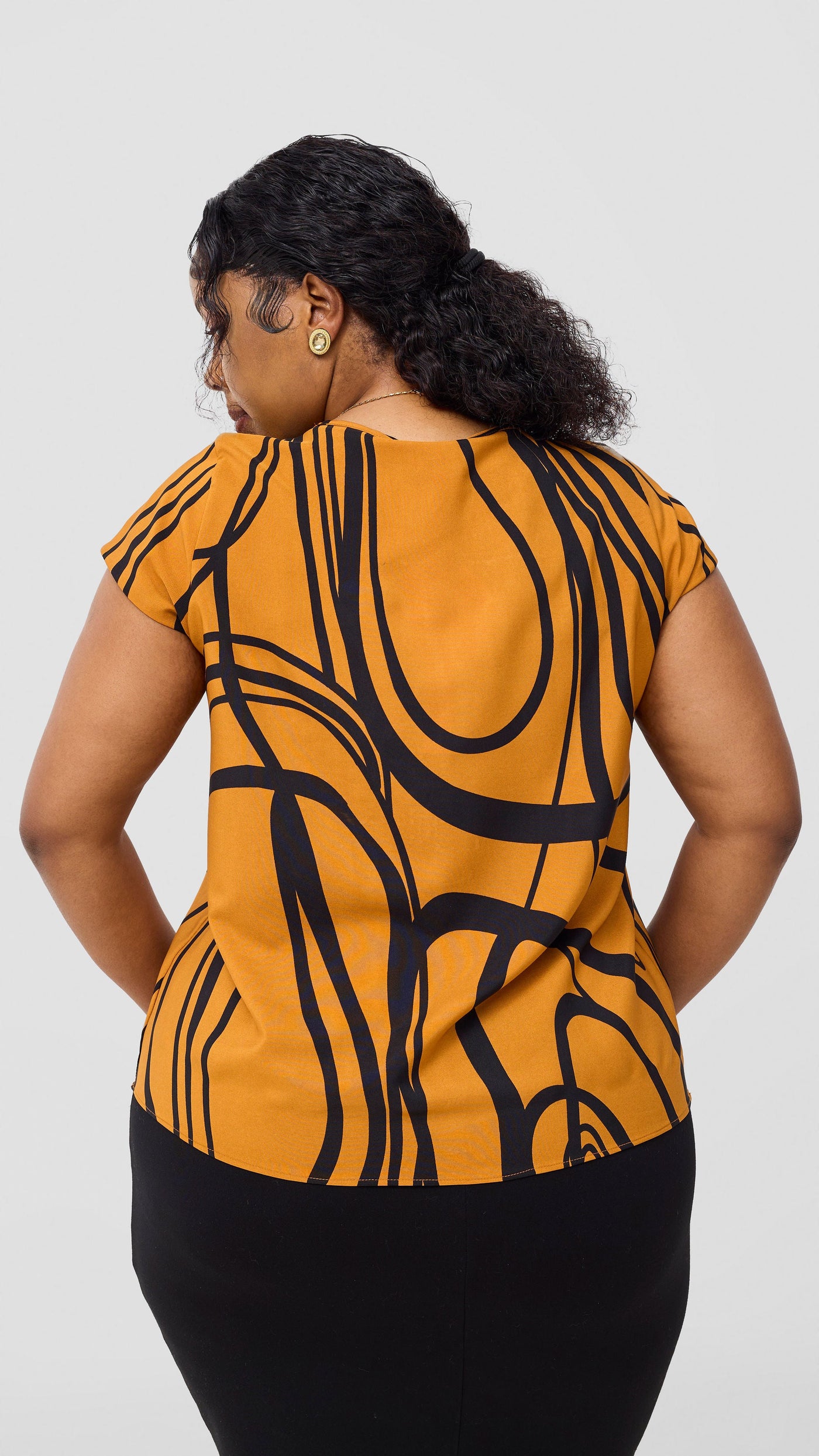 Vivo Basic Crepe Cap Sleeve Top - Rust / Black Print