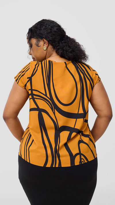 Vivo Basic Crepe Cap Sleeve Top - Rust / Black Print