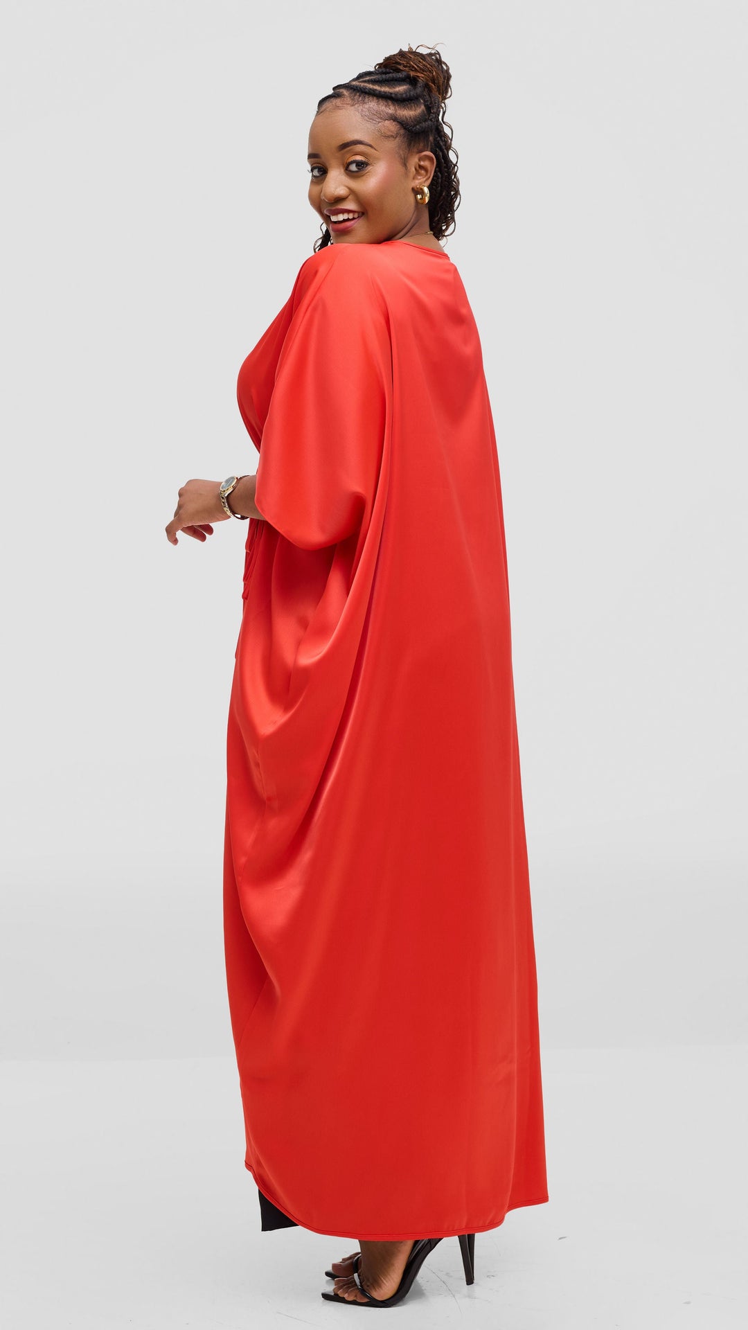 Vivo Essi Front Slit Maxi Top In Satin - Orange