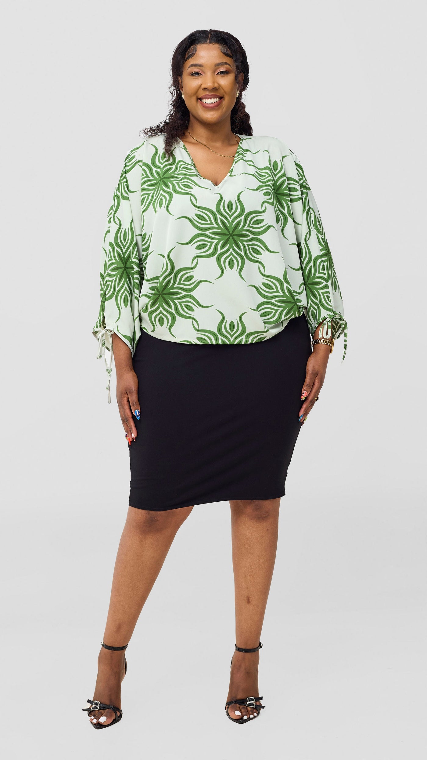 Vivo Sanali Batwing Tie Top - Mint / Green Print