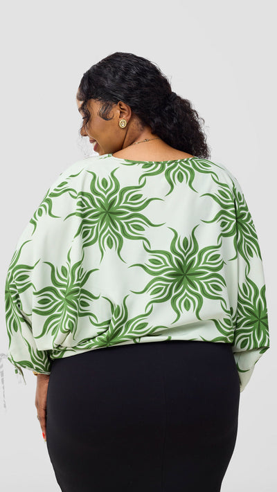 Vivo Sanali Batwing Tie Top - Mint / Green Print