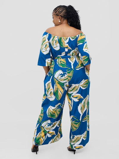 Vivo Zahari 3/4 Sleeve Off - Shoulder Jumpsuit - Royal Blue Ari Print - Shopzetu