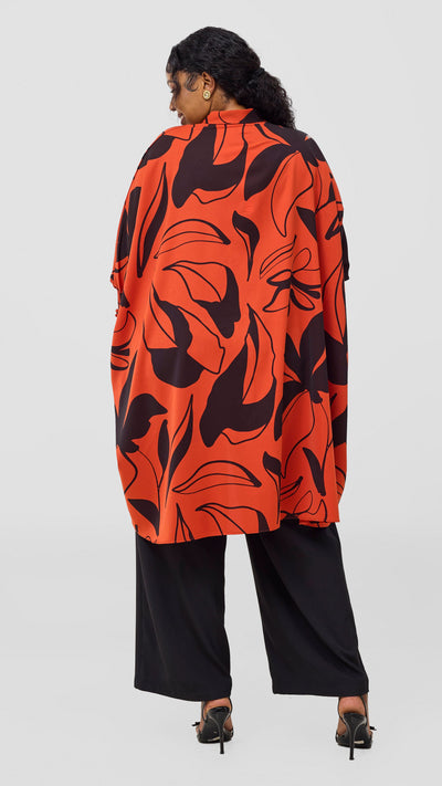 Vivo Wastani 3/4 Shirred Sleeve Wide Tunic - Dark Rust / Black Zia Print