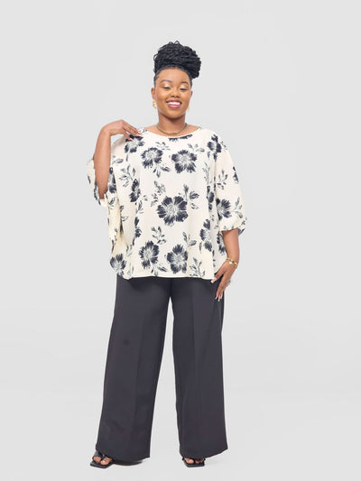 Vivo Sakari Circular Loose Top - Black / Cream Print - Shopzetu