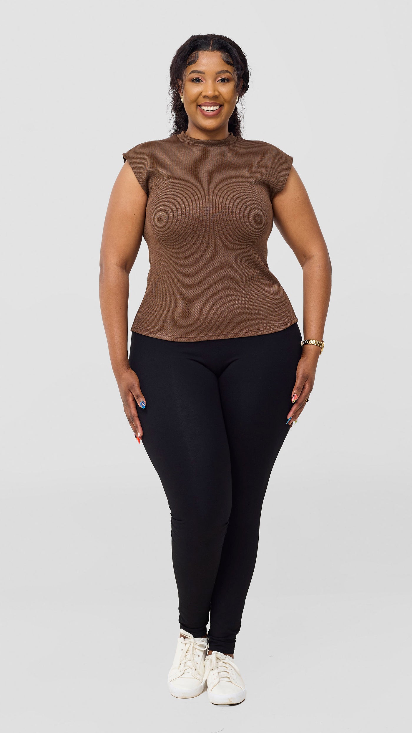 Vivo Ria Mock Neck Top - Dark Taupe