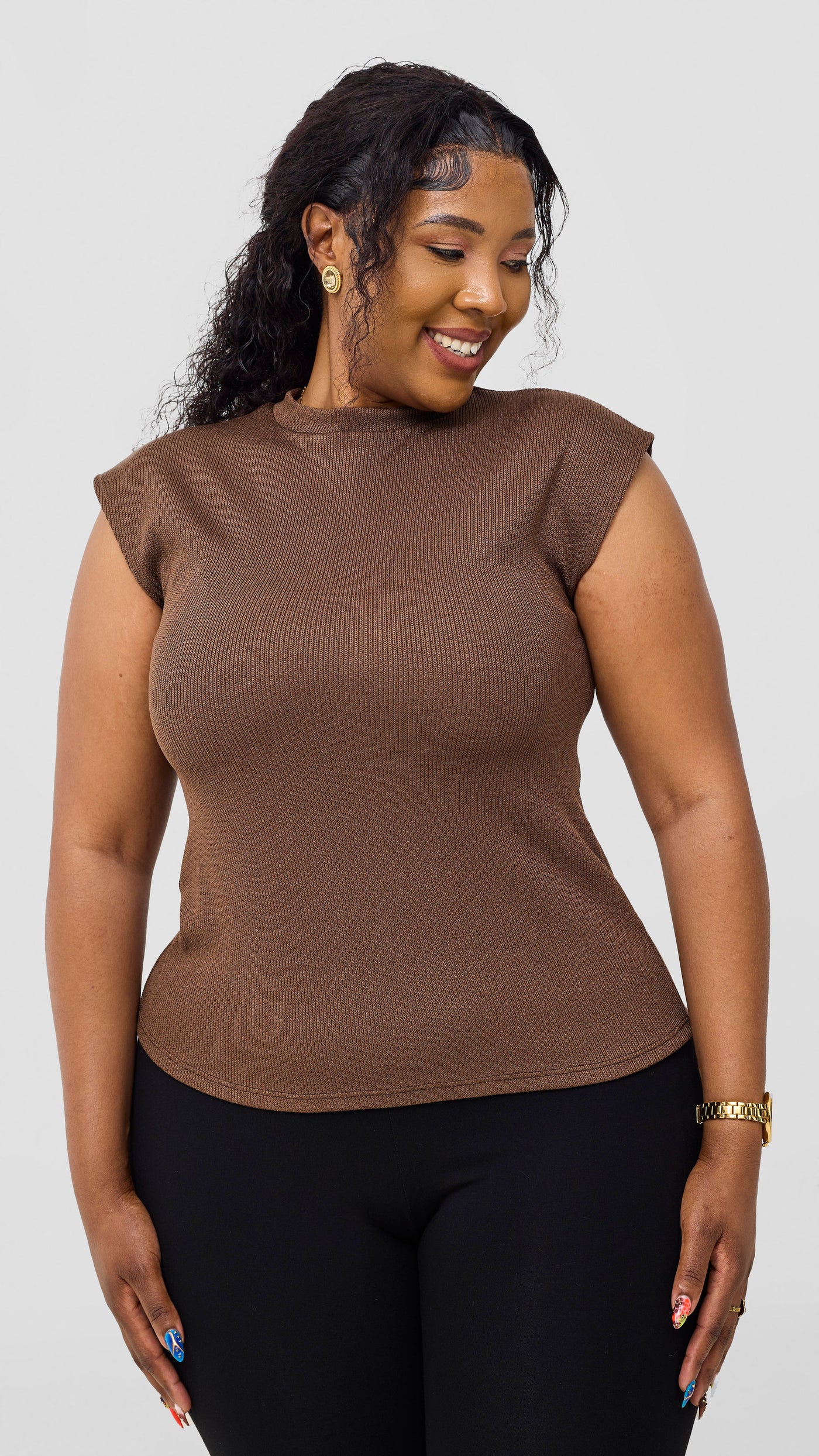 Vivo Ria Mock Neck Top - Dark Taupe