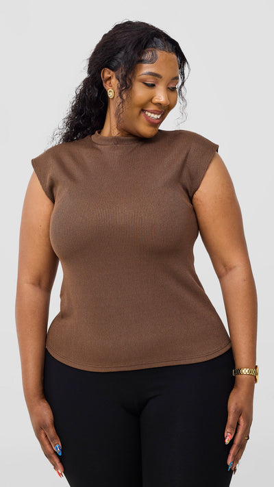 Vivo Ria Mock Neck Top - Dark Taupe