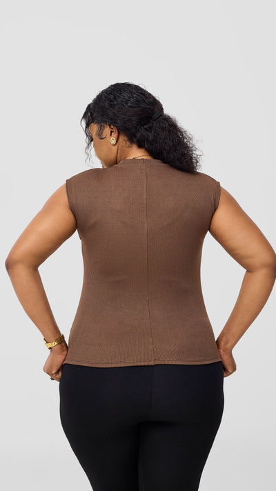 Vivo Ria Mock Neck Top - Dark Taupe