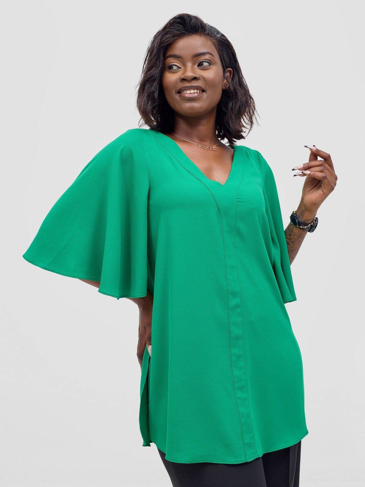 Vivo Hari Flared Sleeve Tunic - Green - Shopzetu