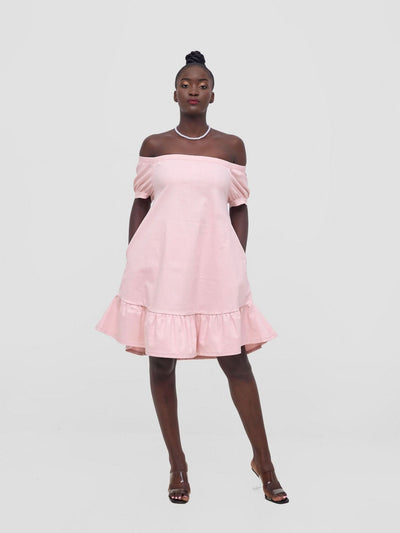 Zoya Nia Off Shoulder Knee Length Dress - Light Pink - Shopzetu