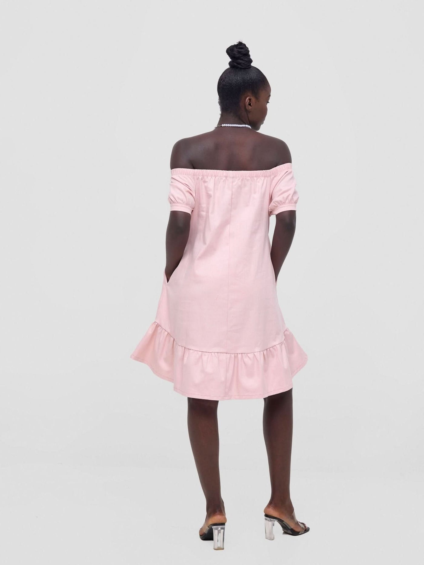 Zoya Nia Off Shoulder Knee Length Dress - Light Pink - Shopzetu