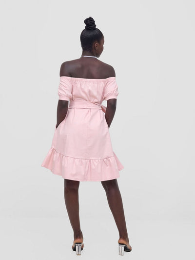 Zoya Nia Off Shoulder Knee Length Dress - Light Pink - Shopzetu