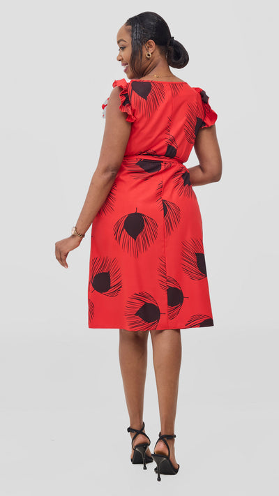 Vivo Nasinka A-Line Knee Length Dress - Red / Black Fani Print