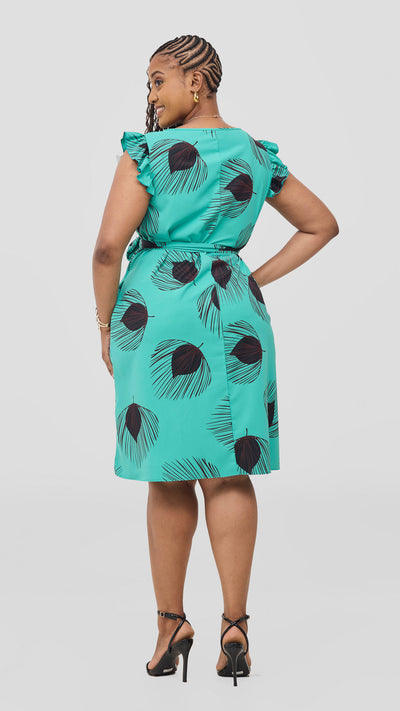 Vivo Nasinka A-Line Knee Length Dress - Sea Green / Burgundy Print